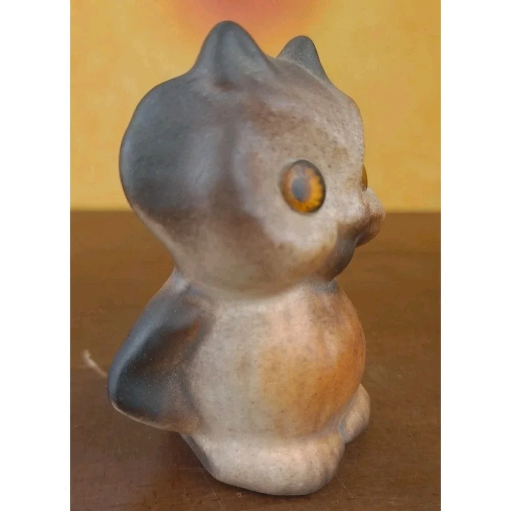 Owl‎ Mini Figurine 2-1/4 Brown Glass Eyes US Pottery Ceramic